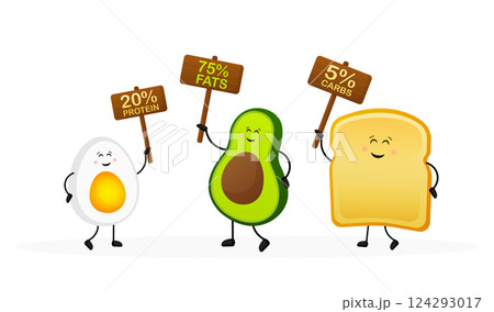 Keto diet concept in cartoon style. Isolated vector illustration. White background. Good diet. Keto diet concept in cartoon style. Isolated vector illustration. White background. Good diet. 124293017