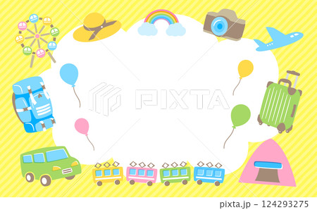 こどもの日や車でのおでかけ・旅行をイメージするGW・ゴールデンウィークのフレーム背景イラスト 124293275