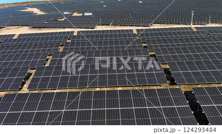 Aerial view of solar power station Aerial view of solar power station 124293484