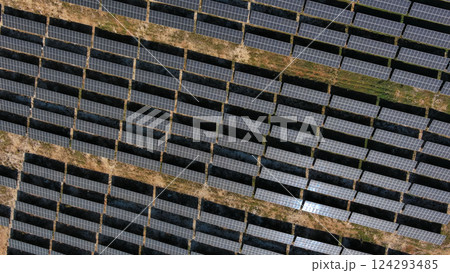 Aerial view of solar power station Aerial view of solar power station 124293485
