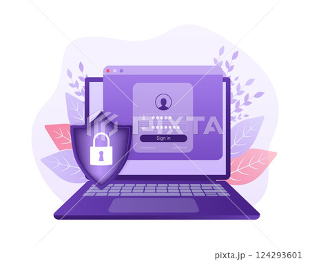 Network security antivirus vpn privacy. User icon vector. Data protection. Data secure. Icon for concept design. Isometric vector. Personal protection. 124293601