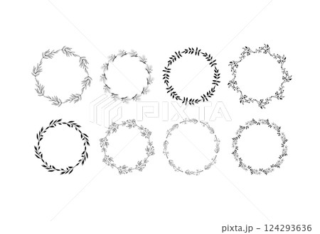 Floral frame in sketch style on white background. Floral sketch. Vintage frame logo. Hand drawn. Line icon. Line art. Vector design. 124293636
