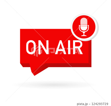 3d on air button for banner design. Red on air button with light background. Internet button on white background. Vector illustration. 124293729