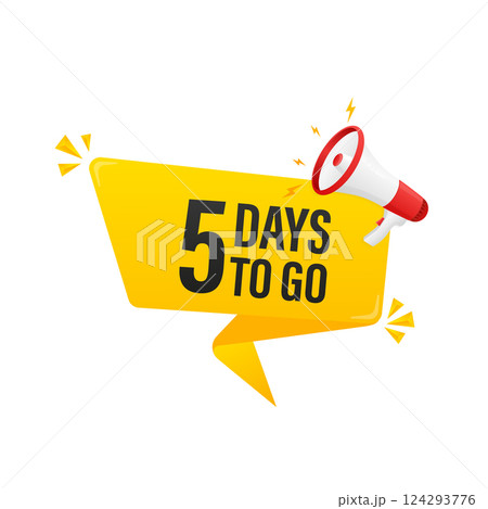 Modern poster with yellow 5 days to go megaphone. Modern red megaphone icon. Vector illustration. Modern poster with yellow 5 days to go megaphone. Modern red megaphone icon. Vector illustration. 124293776