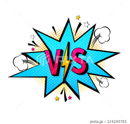 Blue vs pop in retro style on green background. Versus battle. Frame template. Pop art style. Vector illustration 124293781