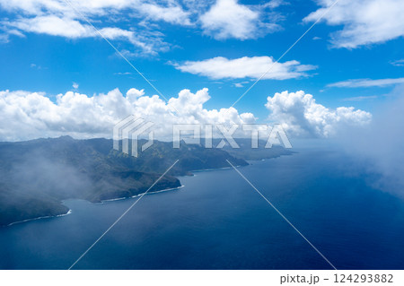 Aerial view of Hiva Oa island in the Marquesas, French Polynesia Aerial view of Hiva Oa island in the Marquesas, French Polynesia 124293882