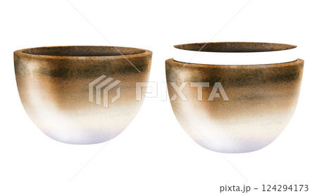 Pots for plants and flowers. Large planters, vases with a textured gradient. Watercolor container template for home, office, garden, for urban jungle, greenhouse, indoor and garden flowers and plants 124294173