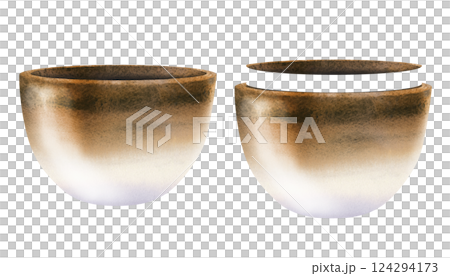 Pots for plants and flowers. Large planters, vases with a textured gradient. Watercolor container template for home, office, garden, for urban jungle, greenhouse, indoor and garden flowers and plants 124294173