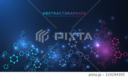 Abstract technology connect background lines and dots with hexagons. Modern hexagons technology concept design background. Vector illustration. 124294305