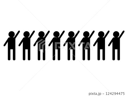 黒い手をあげる大勢の人たちのアイコン 124294475