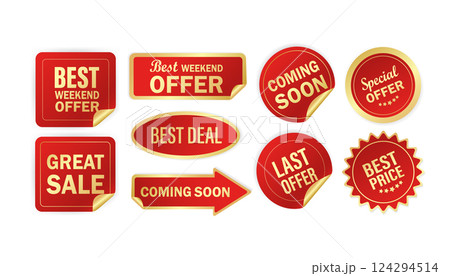 Modern red special sale, best and special offer and special discount stickers, great design for any purposes. Vector illustration. Modern red special sale, best and special offer and special discount stickers, great design for any purposes. Vector illustration. 124294514