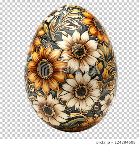 Beautifully decorated egg featuring intricate floral patterns. 124294609