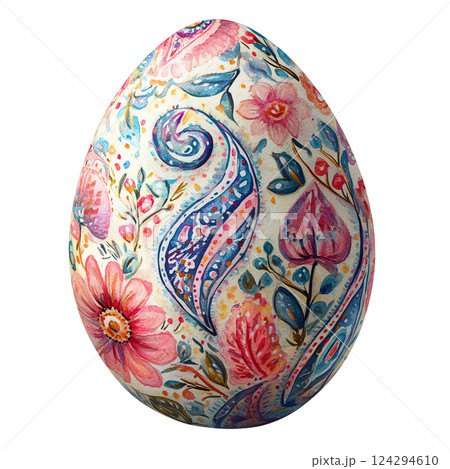 Beautifully painted decorative Easter egg with floral designs. 124294610