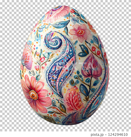 Beautifully painted decorative Easter egg with floral designs. 124294610