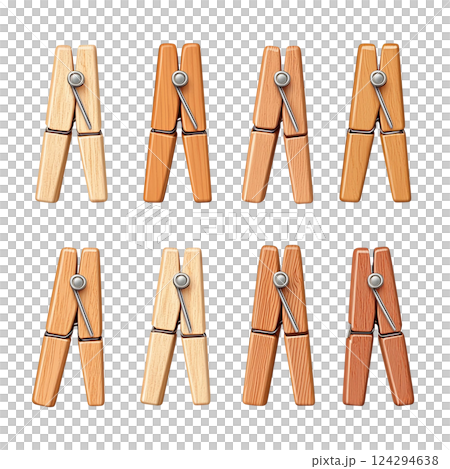 Colorful wooden clothespins arranged in a grid pattern. Photo realistic 124294638