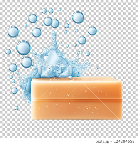Fresh soap with bubbles creates a clean and refreshing atmosphere. Photo realistic 124294658