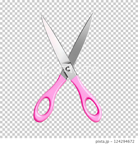 Stylish pink scissors with shiny blades, perfect for creative tasks. Photo realistic 124294672