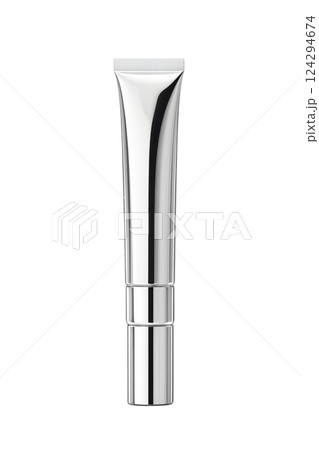 Stylish silver cosmetic tube for skincare or beauty products. Photo realistic 124294674