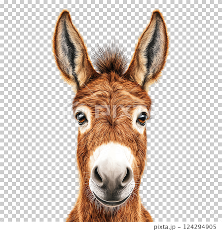 Portrait of a cheerful donkey with expressive features. 124294905