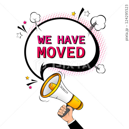 We have moved megaphone on white background for flyer design. Vector illustration in pop style 124295523