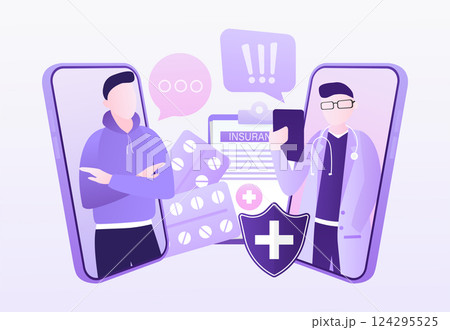 Flat illustration with online doctor. Doctor consultation. Vector illustration flat design. Video chat. 124295525