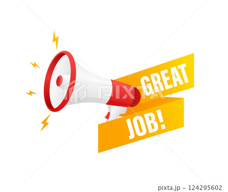 Megaphone, business concept with text GREAT JOB. Vector stock illustration. 124295602