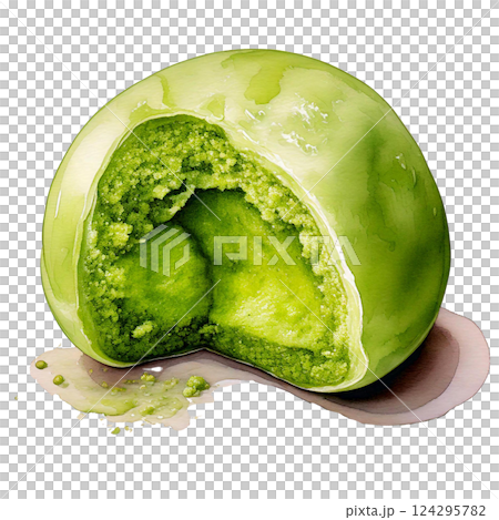 Delicious green dessert with a unique texture and vibrant color. watercolor clipart. 124295782