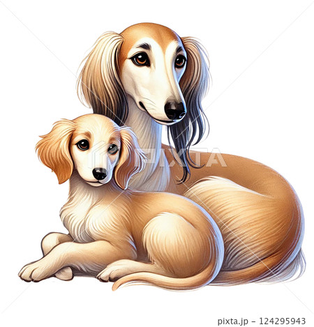Two adorable dogs lounging together in a cozy setting. Animal cartoon. Two adorable dogs lounging together in a cozy setting. Animal cartoon. 124295943