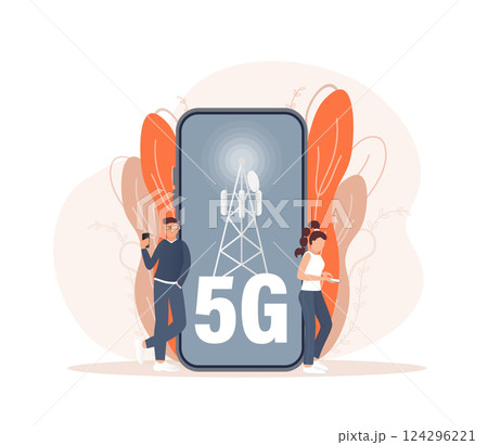 Flat 5g people on light background. Digital communication. Internet technology. Flat 5g people on light background. Digital communication. Internet technology. 124296221