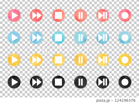 水彩風格媒體播放按鈕圖示集 124296376