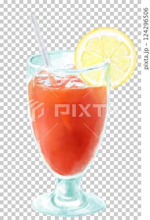 Watercolor illustration of tomato juice in a coffee shop 124296506