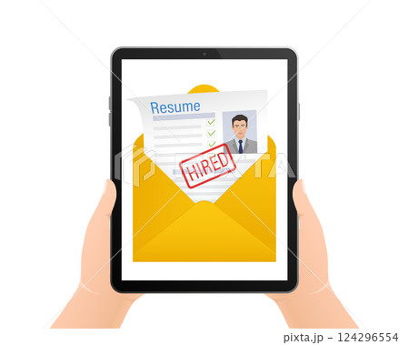 Resume, great design for any purposes. Flat icon. Vector illustration flat design. Online interview. Information icon vector. Online career. 124296554