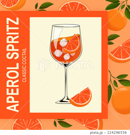 Classic italian orange cocktail with ice and grapefruit slices on a colorful background 124296556