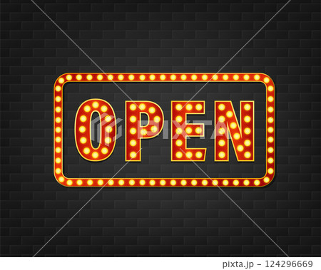 Retro open light retro, great design for any purposes. Black background. Retro open light retro, great design for any purposes. Black background. 124296669