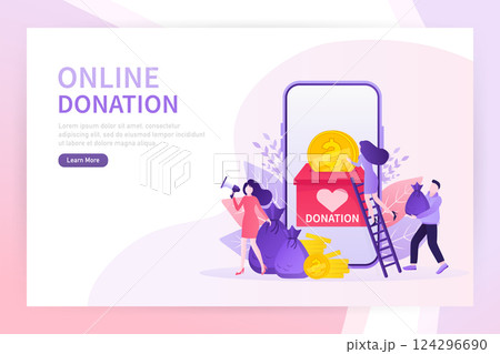 Donate online, great design for any purposes. Charity concept. Abstract green web banner. Vector background. Abstract icon. Web banner. 124296690