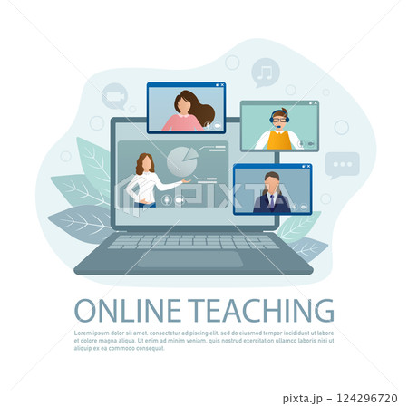 Cartoon online teaching for web design. Cartoon character. Web design. Character for web marketing design. Vector illustration. 124296720