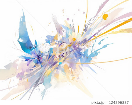 弾けるような色彩と流線が躍動する抽象アート 124296887