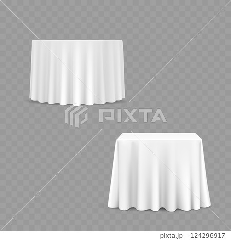 White Tablecloths on Round and Square Tables. Vector 124296917