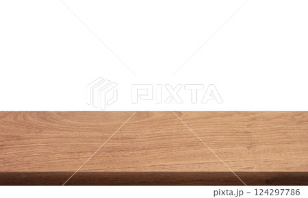 Front view of wooden or wood table, isolated on white background. 124297786