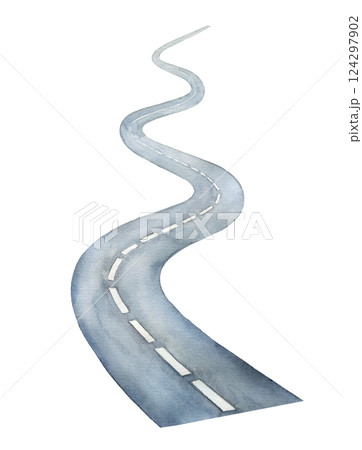 Watercolor street road in perspective, highway hand drawn illustration Watercolor street road in perspective, highway hand drawn illustration 124297902