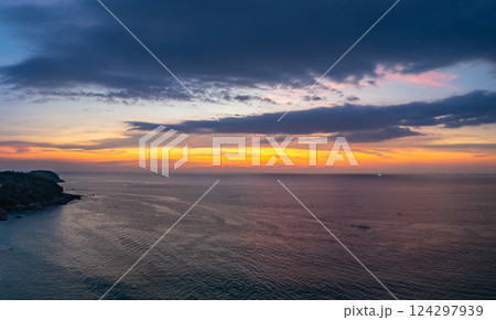 aerial view beautiful sky in sunset at horizon. 124297939