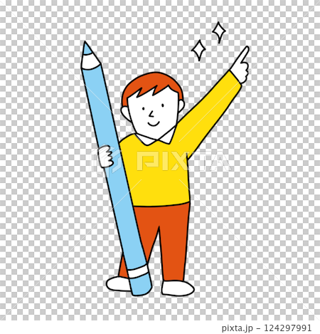一個有上進心的男孩拿著鉛筆的插圖 124297991