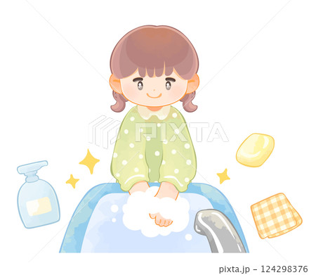 手を洗う子ども　女の子 124298376