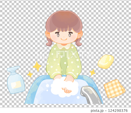 手を洗う子ども　女の子 124298376