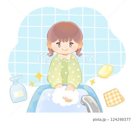 手を洗う子ども　女の子 124298377
