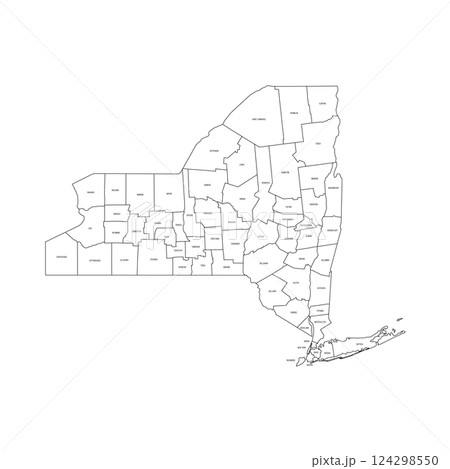 New York, NY - detailed political map of US state. Administrative map divided into counties. Thin black outline map with county name labels. Vector illustration 124298550