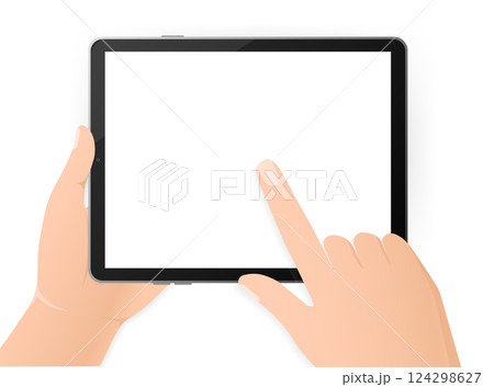 Modern flat illustration with black empty tablet hands on white background. Digital technology. Modern flat illustration. Web design. Modern flat illustration with black empty tablet hands on white background. Digital technology. Modern flat illustration. Web design. 124298627