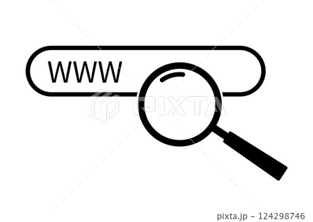 Modern flat icon with loupe web on white background. Icon on white backdrop. Digital vector illustration. Search icon vector. 124298746