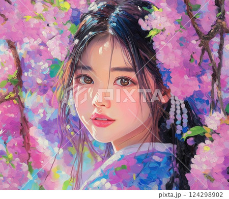 美しい花と可憐な女性 124298902