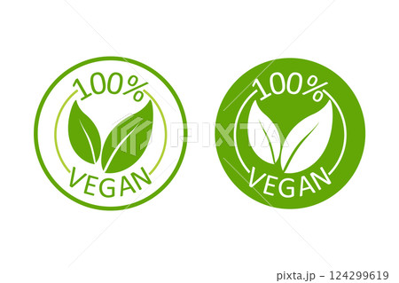 Vegan emblem. Vegan, great design for any purposes. Logo, symbol & background. Eco friendly vector illustration. Natural product. Vector icon design. Vegan emblem. Vegan, great design for any purposes. Logo, symbol & background. Eco friendly vector illustration. Natural product. Vector icon design. 124299619
